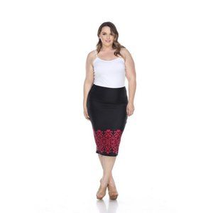 Plus Size Black Pink Floral Midi Skirts Multisize WM 719